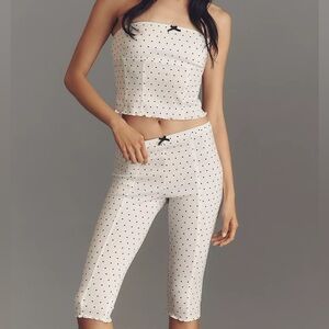 Anthropologie LyreBird White & Black Polka Dot Pointelle Tube Top & Capri Pants